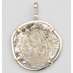 8 Reales Treasure Cob Coin Santiago Shipwreck of 1585 Solid Sterling Silver & 14kt Gold Pendant